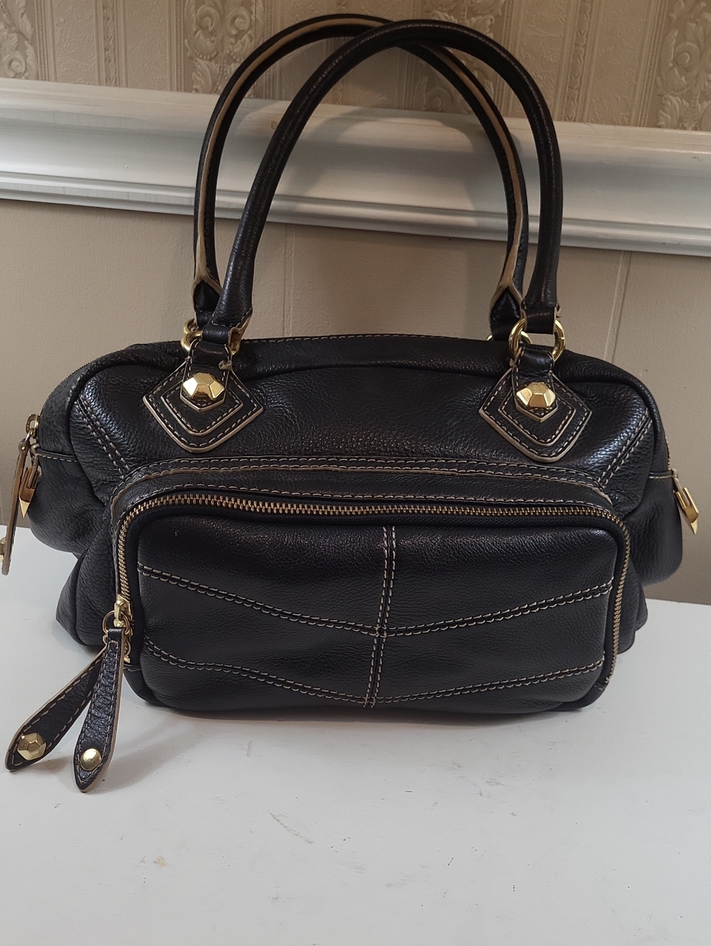 NWT, ORYANY Leather Tote Handbag in Dark Brown with BUILT IN WALLET.